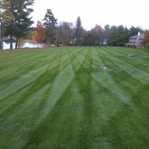 This gem is on
Lake Champlain in Burlington, Vermont. I mow it with a 61 inch Bobcat Pro cat, no striping kit.