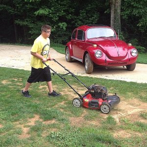 Working...  Dad got me to mow the grass