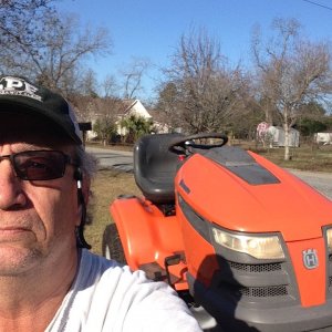 I don't think I have ever done a lawnmower selfie before! In front of my "fixer upper" YTH2348.