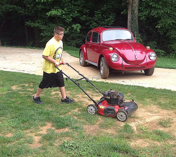 Working...  Dad got me to mow the grass